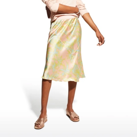 ATM Palm Print Silk Charmense Midi Skirt - Picture 1 of 13